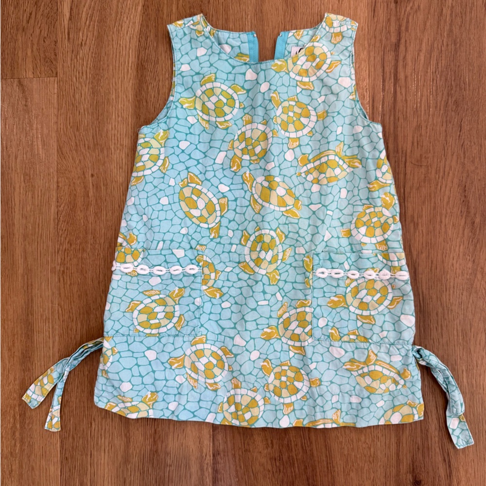 Lilly Pulitzer Aqua and Yellow Turtle Print Cotton Dress
